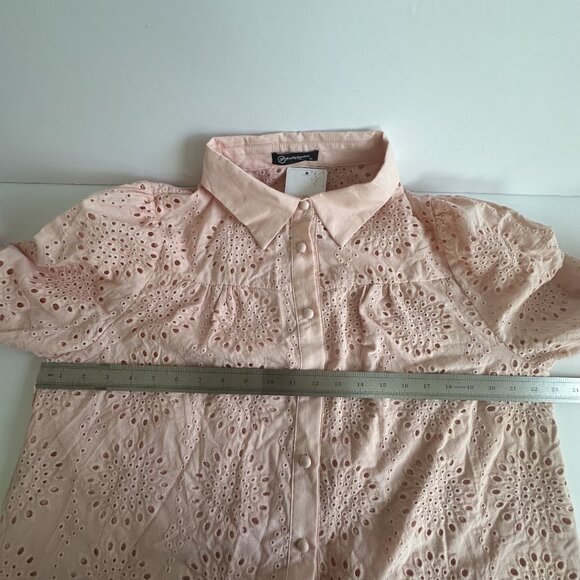 PrettyGarden Blouse‎ Womens XL Peachy Pink Eyelet Button Down L/S Boho Cottage - Picture 11 of 12